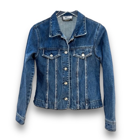 Denim Jean Jacket Cropped with Rhinestones SZ S - Picture 6 of 16